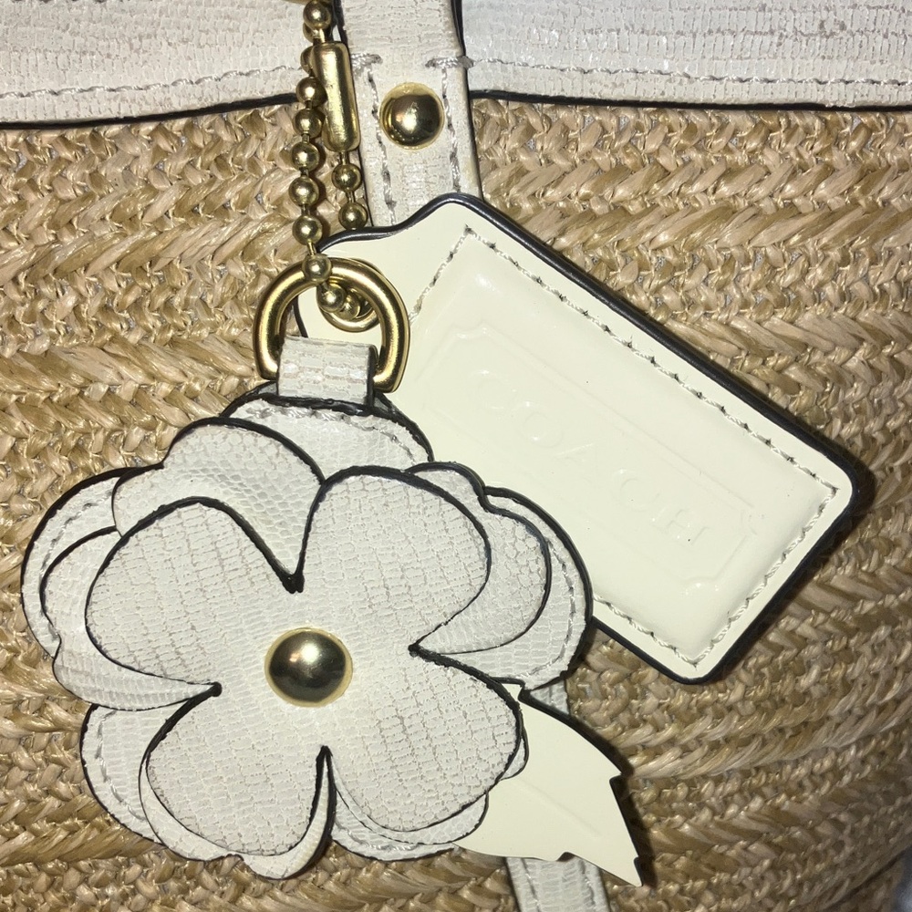 Coach Alexandra Straw python leather trimmed Tote… - image 3